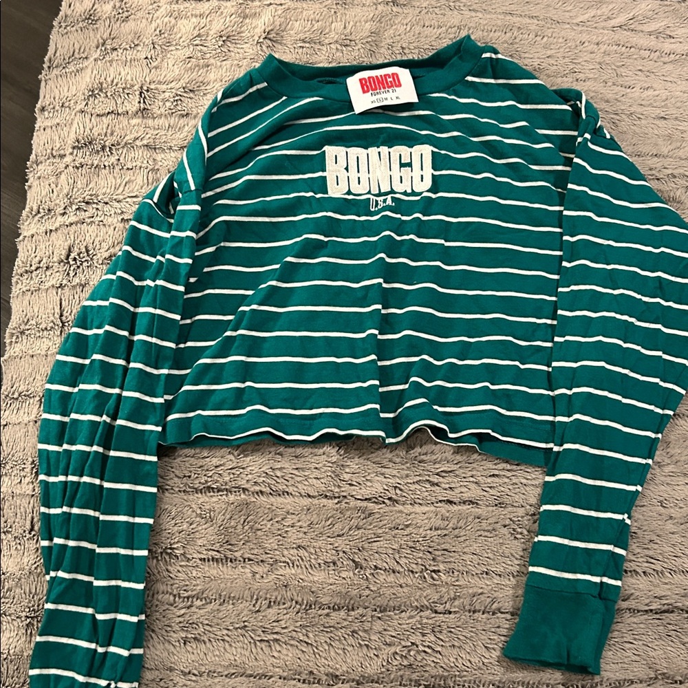 BONGO Teal and White Striped Cropped Top